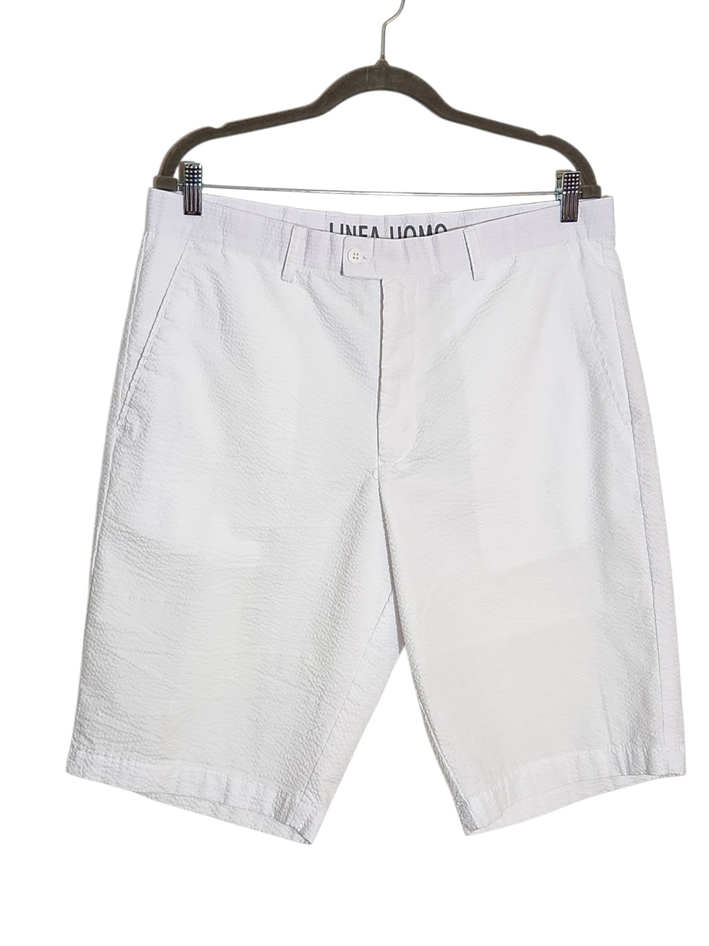 Linea Uomo White Textured Seersucker Shorts Size 36